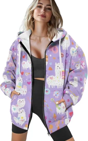 DISNIMO Cute Zip Up Hoodies for Women Y2K Jacket Graphic Sweatshirt Size XS-XL