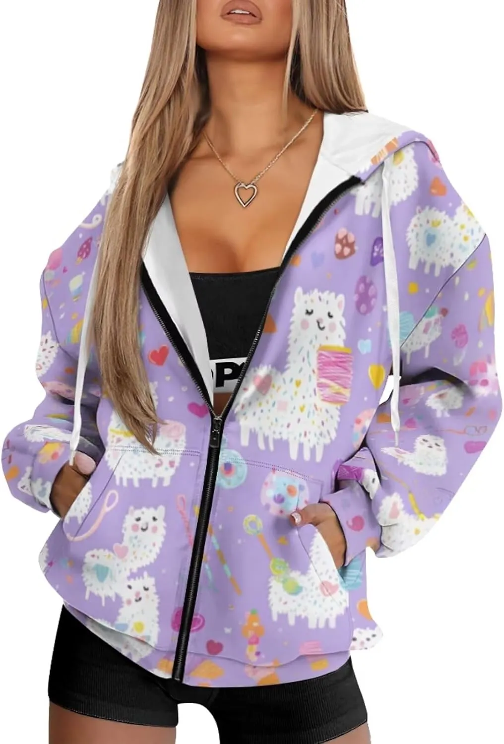 DISNIMO Cute Zip Up Hoodies for Women Y2K Jacket Graphic Sweatshirt Size XS-XL