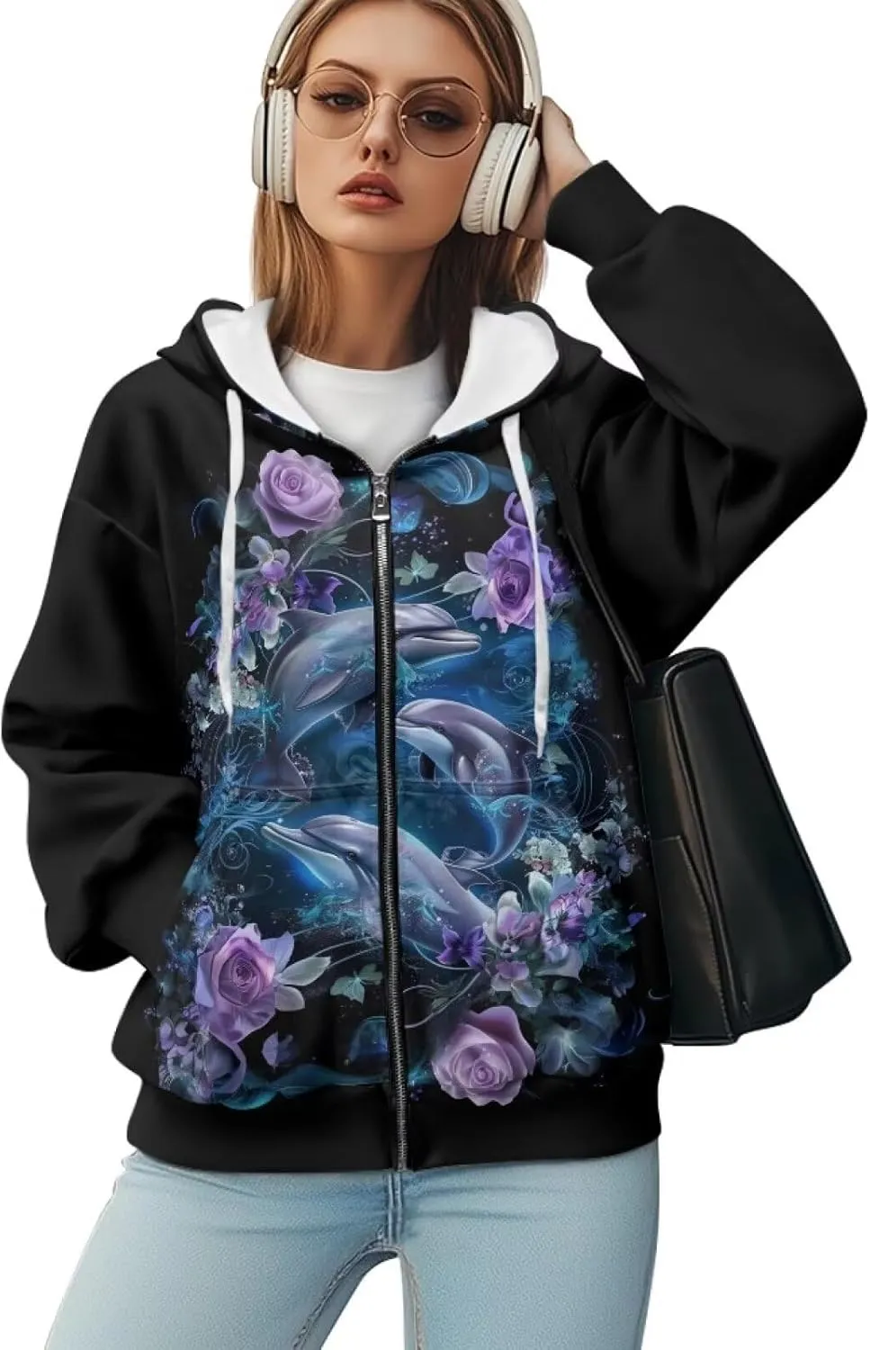 DISNIMO Cute Zip Up Hoodies for Women Y2K Jacket Graphic Sweatshirt Size XS-XL