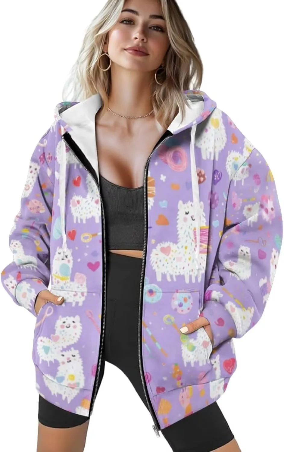 DISNIMO Cute Zip Up Hoodies for Women Y2K Jacket Graphic Sweatshirt Size XS-XL