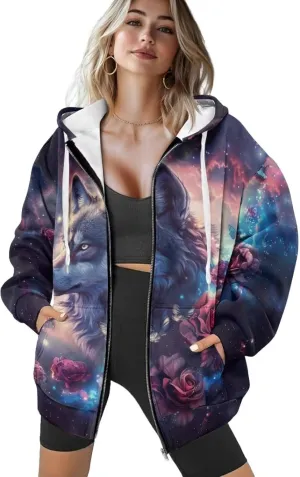 DISNIMO Cute Zip Up Hoodies for Women Y2K Jacket Graphic Sweatshirt Size XS-XL