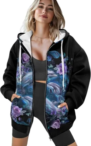 DISNIMO Cute Zip Up Hoodies for Women Y2K Jacket Graphic Sweatshirt Size XS-XL