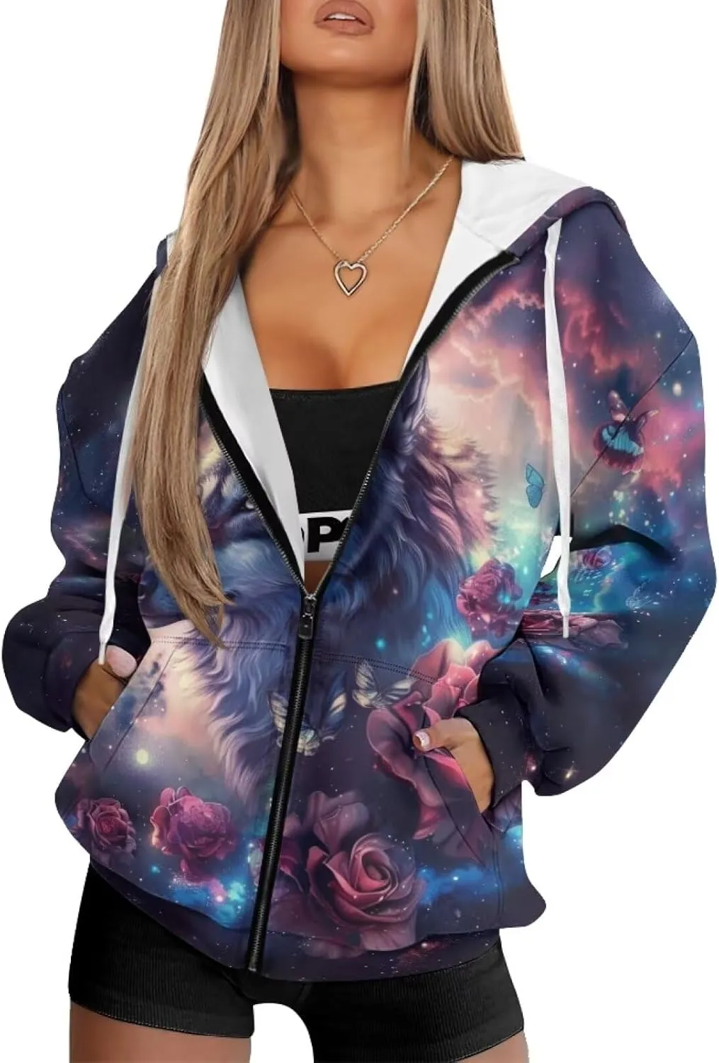 DISNIMO Cute Zip Up Hoodies for Women Y2K Jacket Graphic Sweatshirt Size XS-XL