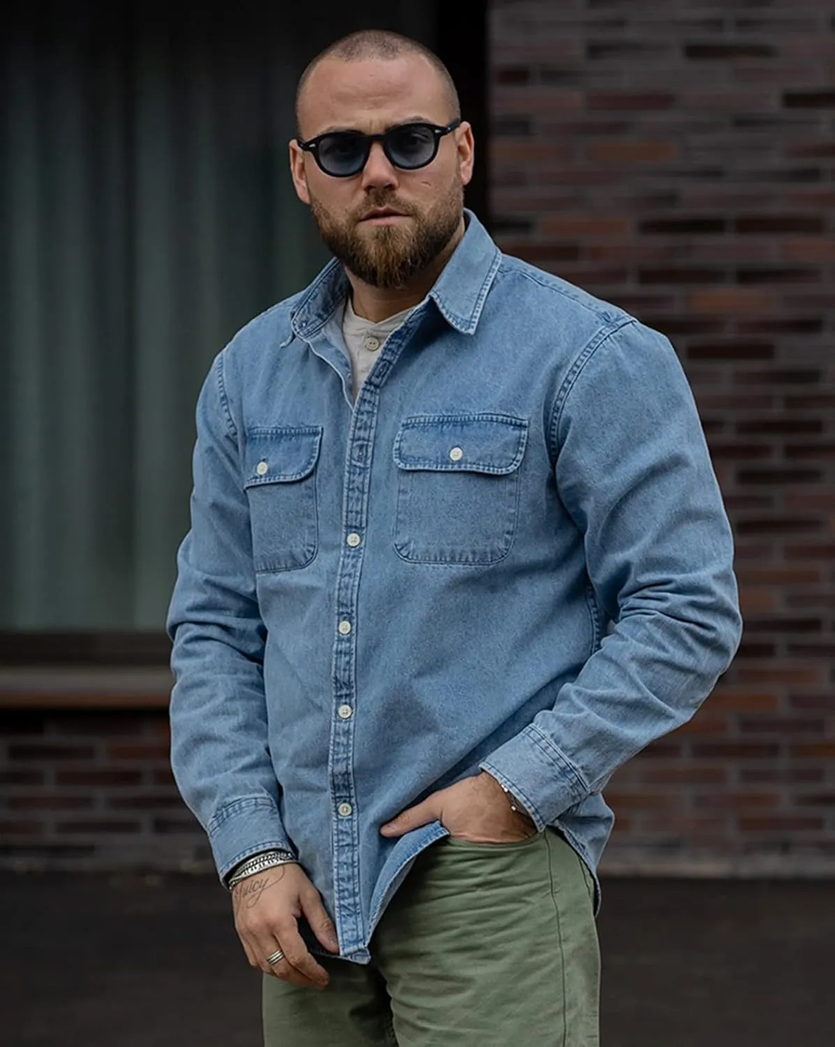 Dubinik® Denim Shirt Men Mens Denim Shirts Long Sleeve Mens Denim Button Down Shirt Cotton Regular Fit Casual Work Shirts