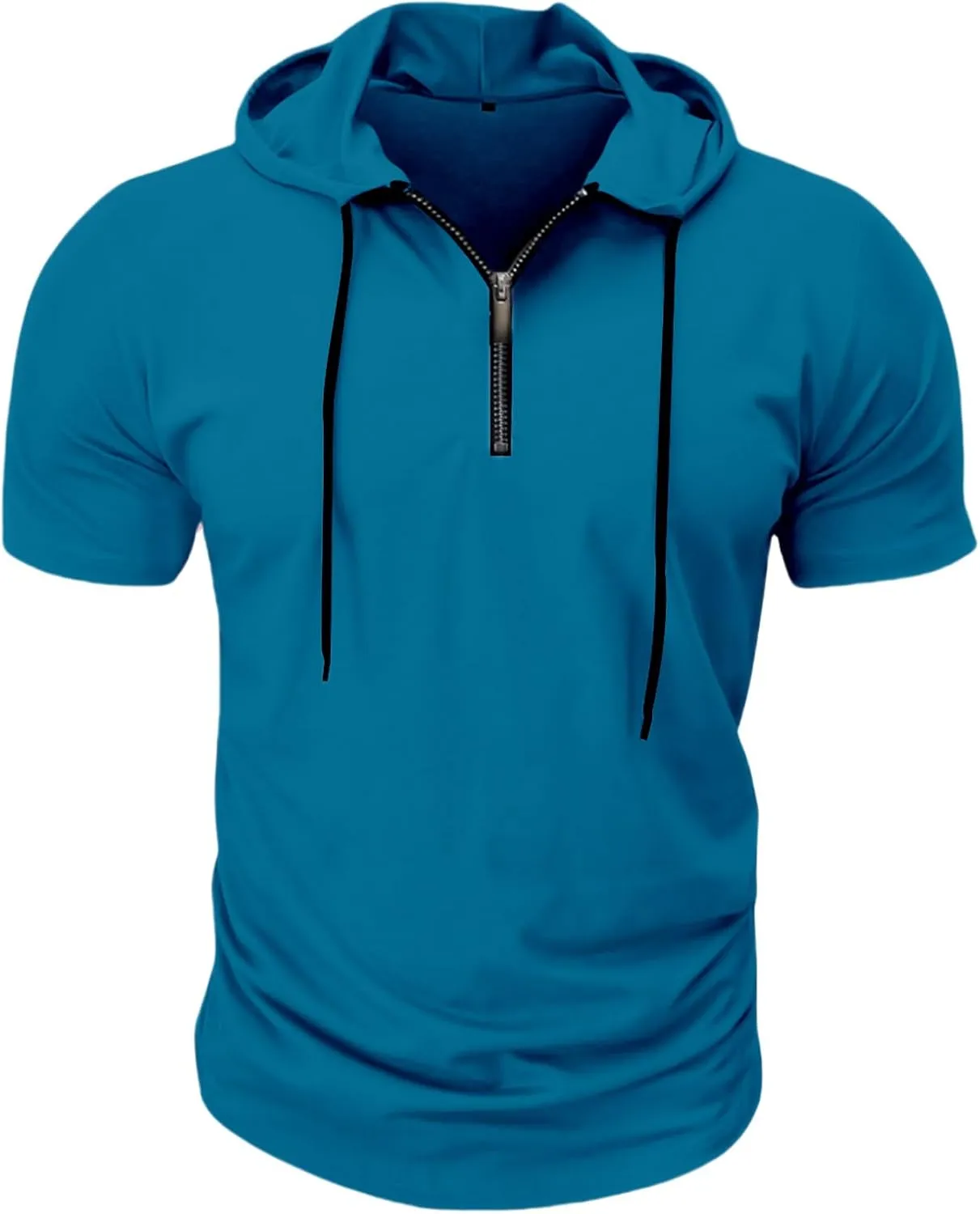 evzosrz Hoodies Mens Quarter Zipper Short Sleeve Hooded T-Shirts Drawstring Lightweight V Neck Pullover Summer Athletic Shirt