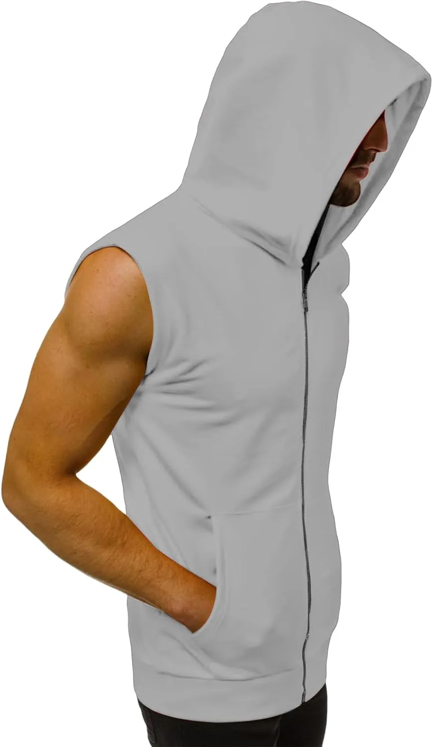 evzosrz Mens Workout Hoodies Full Zip Hooded Tank Tops Fashion Sleeveless Bodybuilding Fitness Muscle Tees Shirt with Pocket