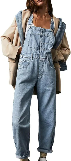 Faretumiya Denim Overalls Women Sleeveless Oversized Bib Pants Straight Leg Jeans Dungarees Ajustable Suspenders Trousers