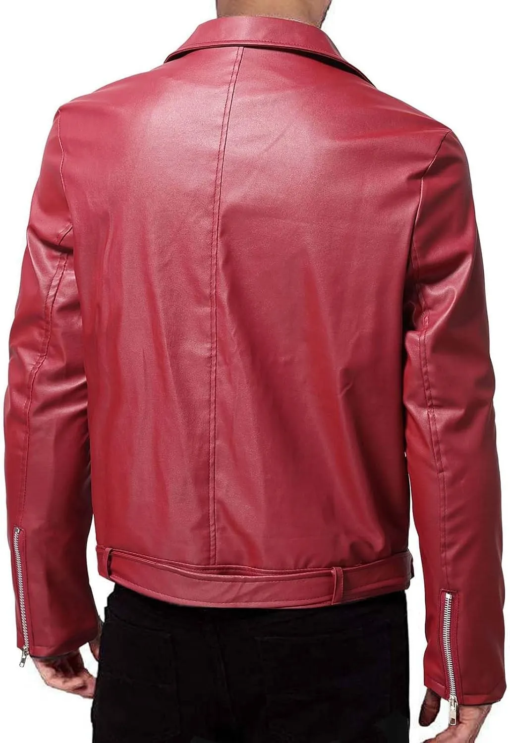 Faux Leather Jacket for Men Black Motorcycle Bomber Jackets Lightweight Lapel Asymmetric Zip-Up Slim Fit Biker Coats