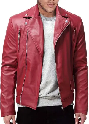 Faux Leather Jacket for Men Black Motorcycle Bomber Jackets Lightweight Lapel Asymmetric Zip-Up Slim Fit Biker Coats