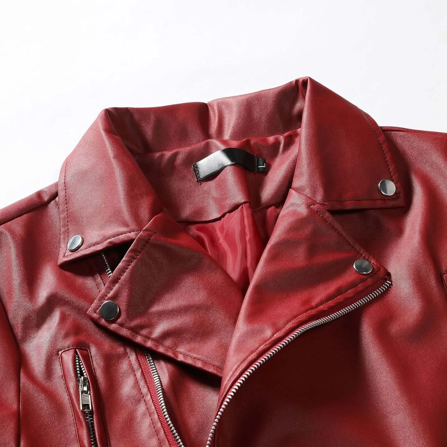 Faux Leather Jacket for Men Black Motorcycle Bomber Jackets Lightweight Lapel Asymmetric Zip-Up Slim Fit Biker Coats