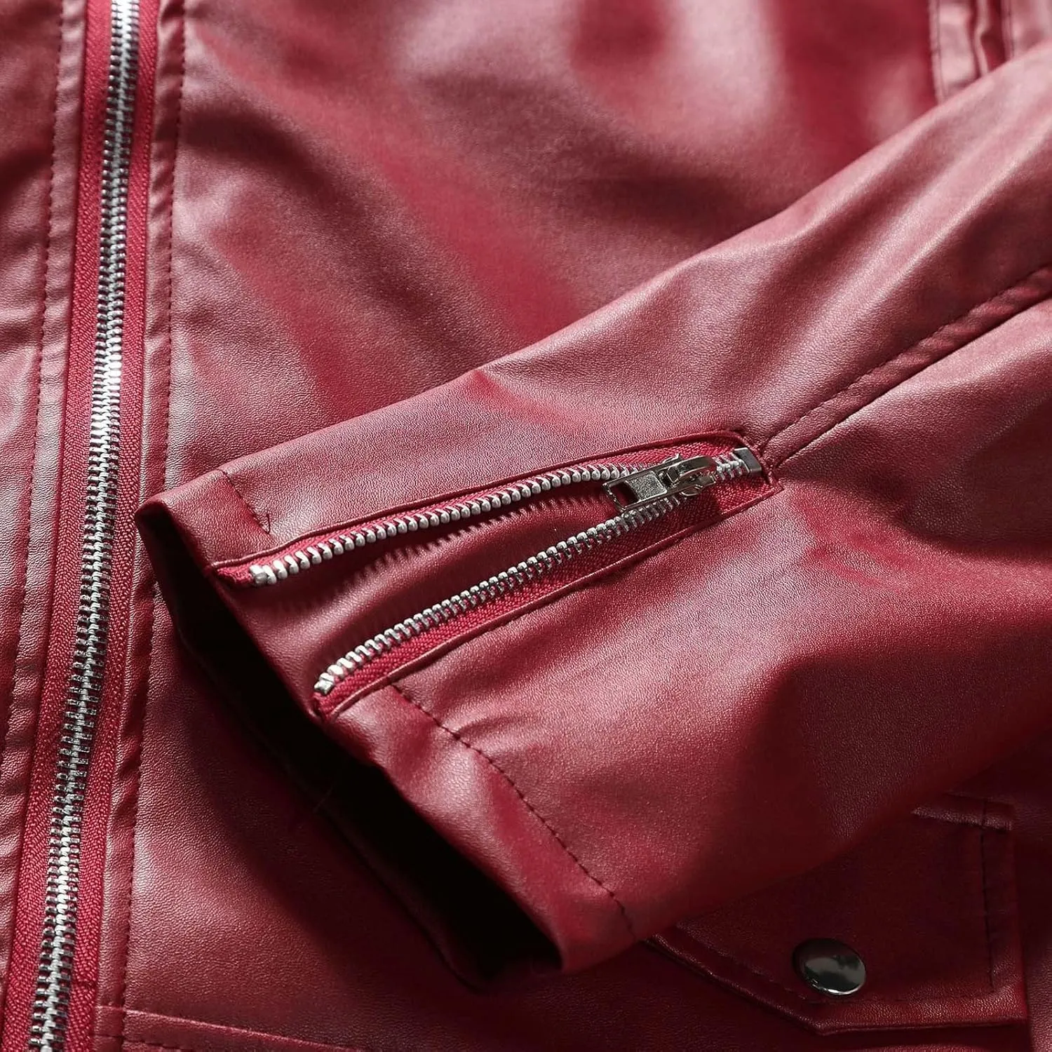 Faux Leather Jacket for Men Black Motorcycle Bomber Jackets Lightweight Lapel Asymmetric Zip-Up Slim Fit Biker Coats