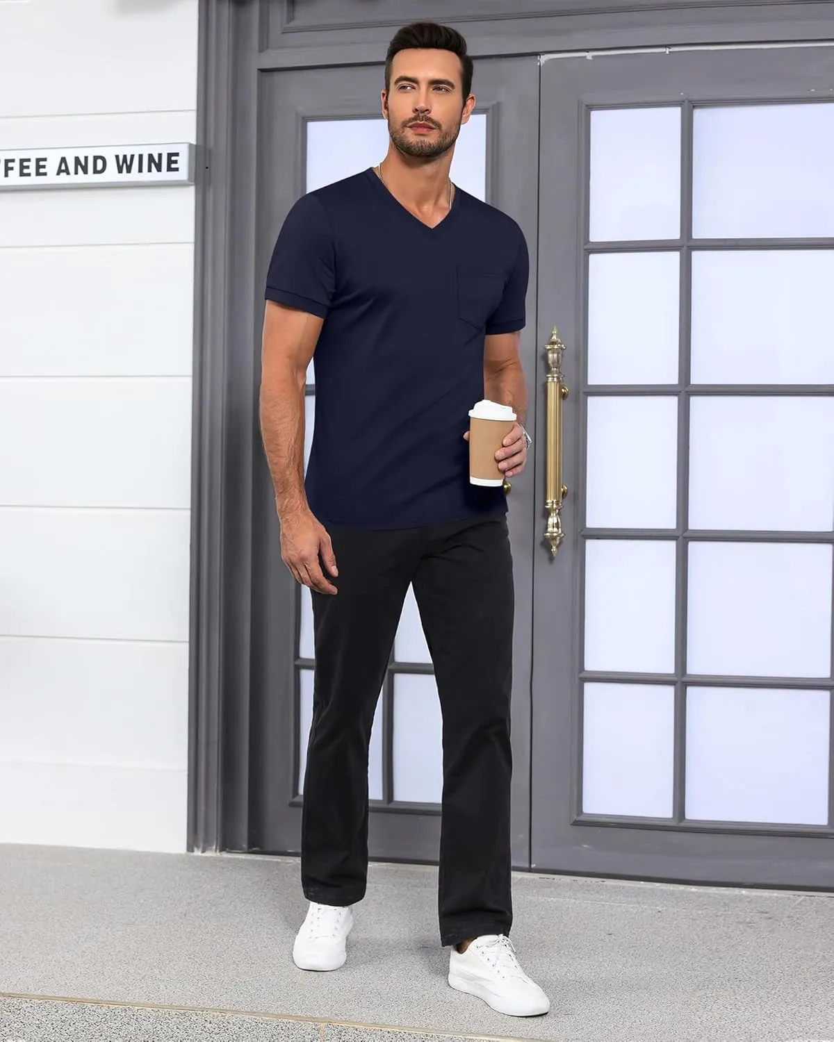 Ficerd 3 Pack Men's V Neck Pocket T-Shirts Short Sleeve Comfort Dressy Tee Shirts Casual Summer Athletic Plain Color Tops