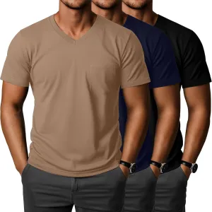 Ficerd 3 Pack Men's V Neck Pocket T-Shirts Short Sleeve Comfort Dressy Tee Shirts Casual Summer Athletic Plain Color Tops
