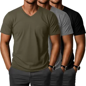 Ficerd 3 Pack Men's V Neck Pocket T-Shirts Short Sleeve Comfort Dressy Tee Shirts Casual Summer Athletic Plain Color Tops
