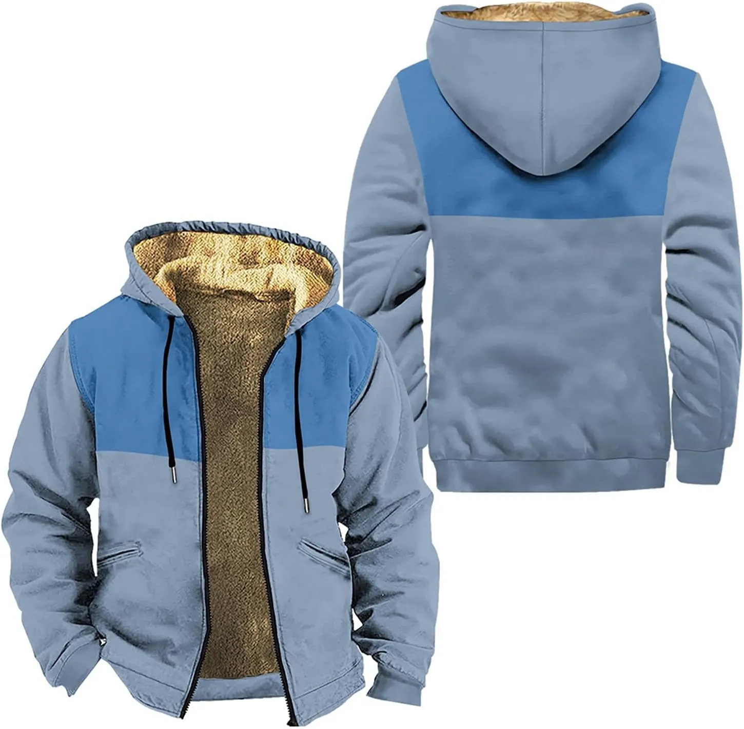 Fleece Jackets Men Long Sleeve Full Zip Sherpa Fuzzy Fur Cardigans Outdoor Fluffy Winter Warm Sweater Coats with Hood