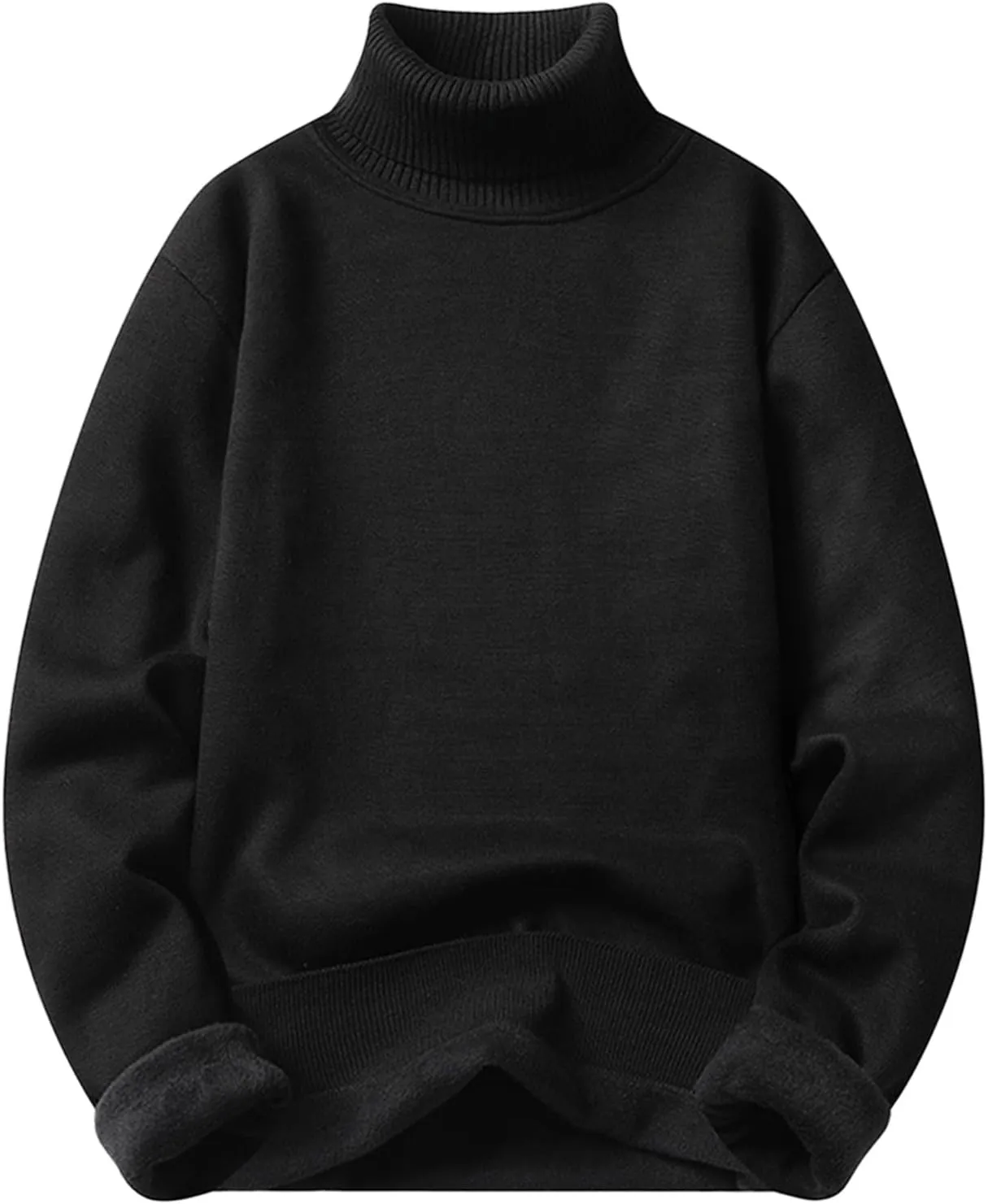 Fleece Lined Sweatshirts for Men Turtleneck Oversized Long Sleeve Knit Sweater Solid Casual Winter Warm Pullover Tops