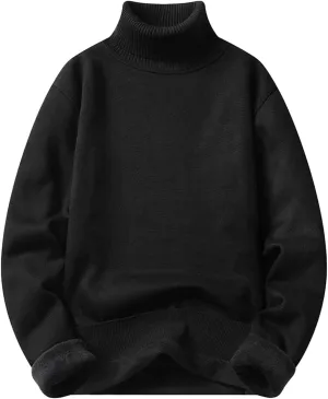 Fleece Lined Sweatshirts for Men Turtleneck Oversized Long Sleeve Knit Sweater Solid Casual Winter Warm Pullover Tops