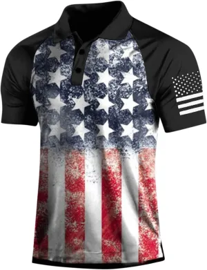 FlekmanArt Summer T Shirt for Mens Retro Digital Print Lapel Outdoor Blouses European and American Short Sleeve Casual Tops