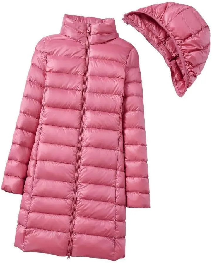 FMCHICO Women's Winter Down Jacket Plus Size Long Down Outerwear Puffer Jacket Hooded Coat