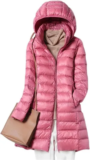 FMCHICO Women's Winter Down Jacket Plus Size Long Down Outerwear Puffer Jacket Hooded Coat