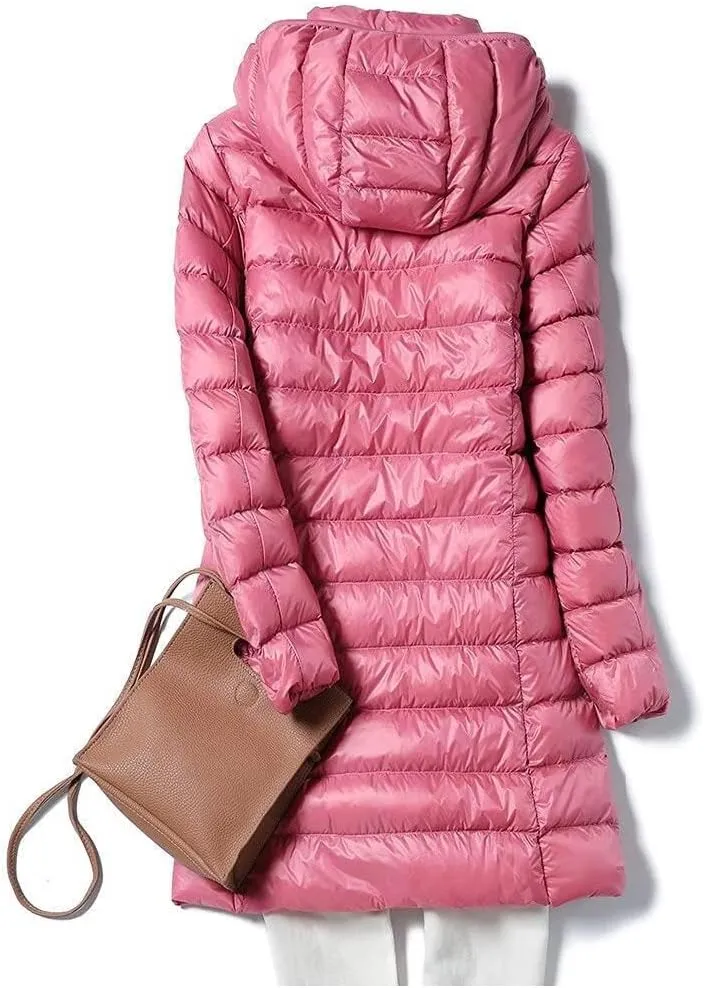 FMCHICO Women's Winter Down Jacket Plus Size Long Down Outerwear Puffer Jacket Hooded Coat