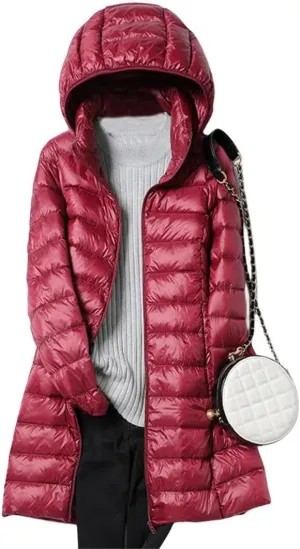 FMCHICO Women's Winter Down Jacket Plus Size Long Down Outerwear Puffer Jacket Hooded Coat
