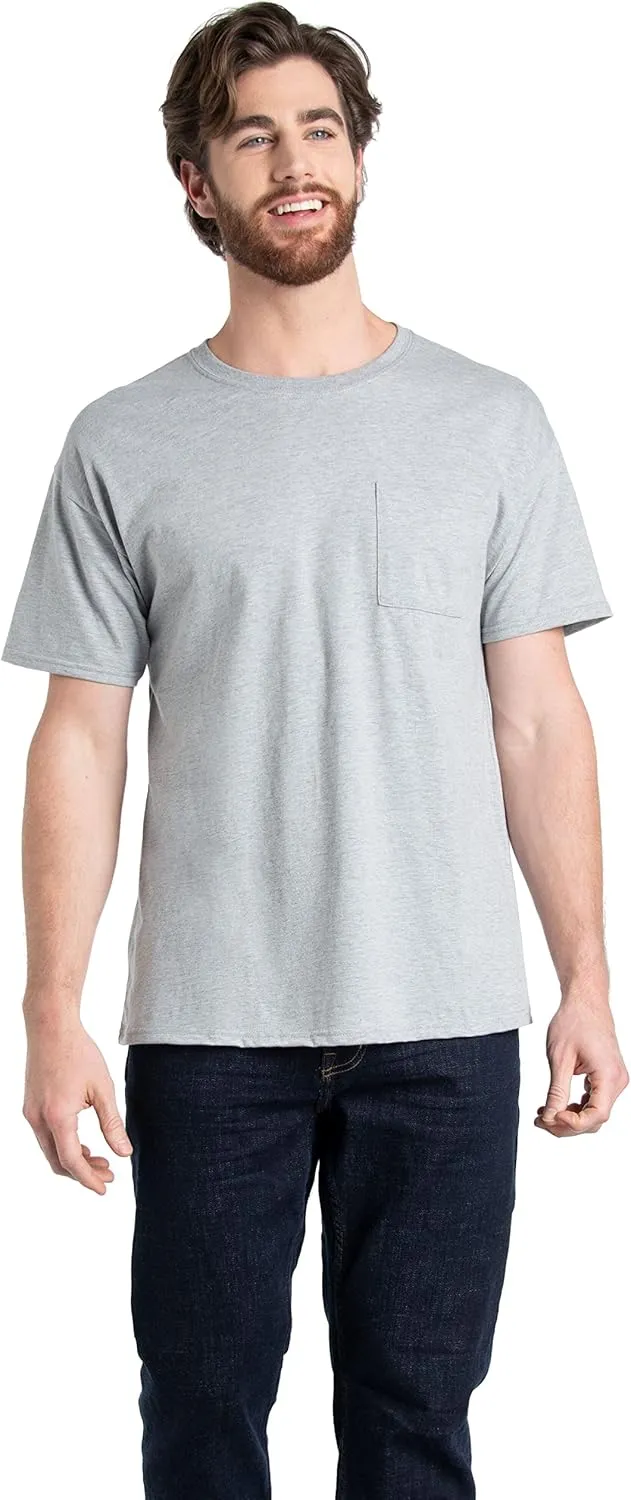 Fruit of the Loom Men's Eversoft Cotton Short Sleeve Pocket T-Shirts, Breathable & Tag Free