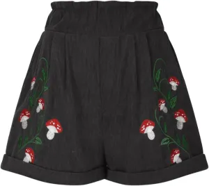 FZYLQY Corduroy Shorts for Womens Mushroom Embroidery Cottagecore Clothing Summer Casual Elastic Paperbag Waist Sweat Shorts