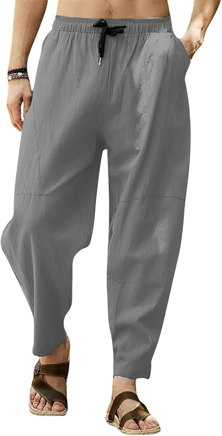 generic Linen Pants Men Big and Tall Casual Relaxed Fit Sweatpants Drawstring Plus Size Mens Summer Wide Leg Trousers Comfort