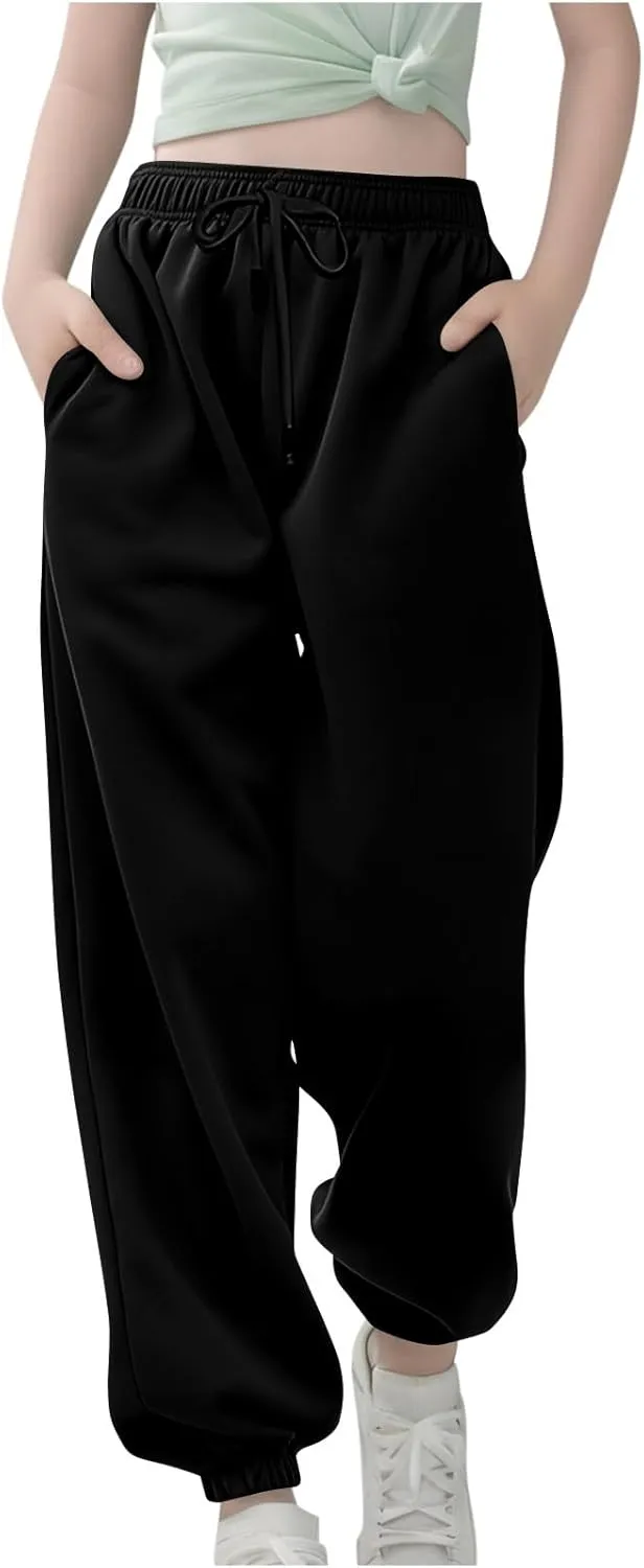 Girls' Boys Jogger Pants Casual Ankle Sweat Pants with Pockets Kids Soft Active Athletic Joggers Sweatpants