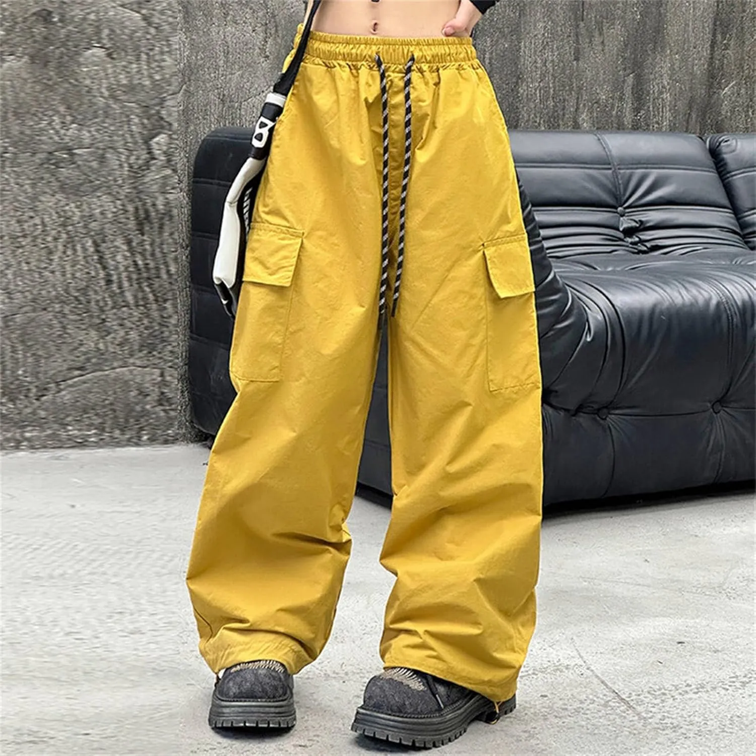 Girls Cargo Pants Wide Leg Pants Streetwear Kids Pants with Pockets Trendy Jogger Trousers Zipper Track Pants
