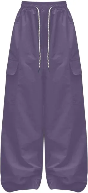 Girls Cargo Pants Wide Leg Pants Streetwear Kids Pants with Pockets Trendy Jogger Trousers Zipper Track Pants