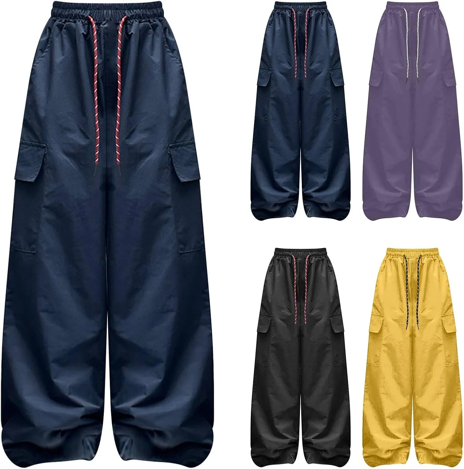 Girls Cargo Pants Wide Leg Pants Streetwear Kids Pants with Pockets Trendy Jogger Trousers Zipper Track Pants