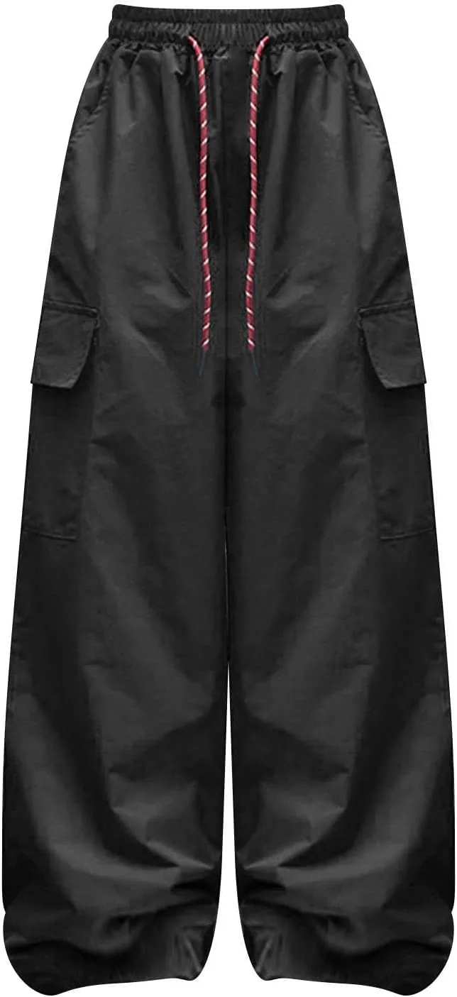 Girls Cargo Pants Wide Leg Pants Streetwear Kids Pants with Pockets Trendy Jogger Trousers Zipper Track Pants