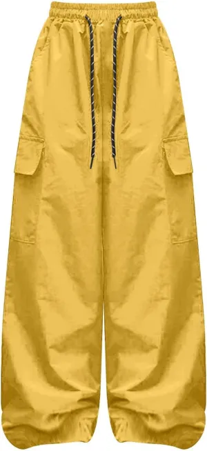 Girls Cargo Pants Wide Leg Pants Streetwear Kids Pants with Pockets Trendy Jogger Trousers Zipper Track Pants