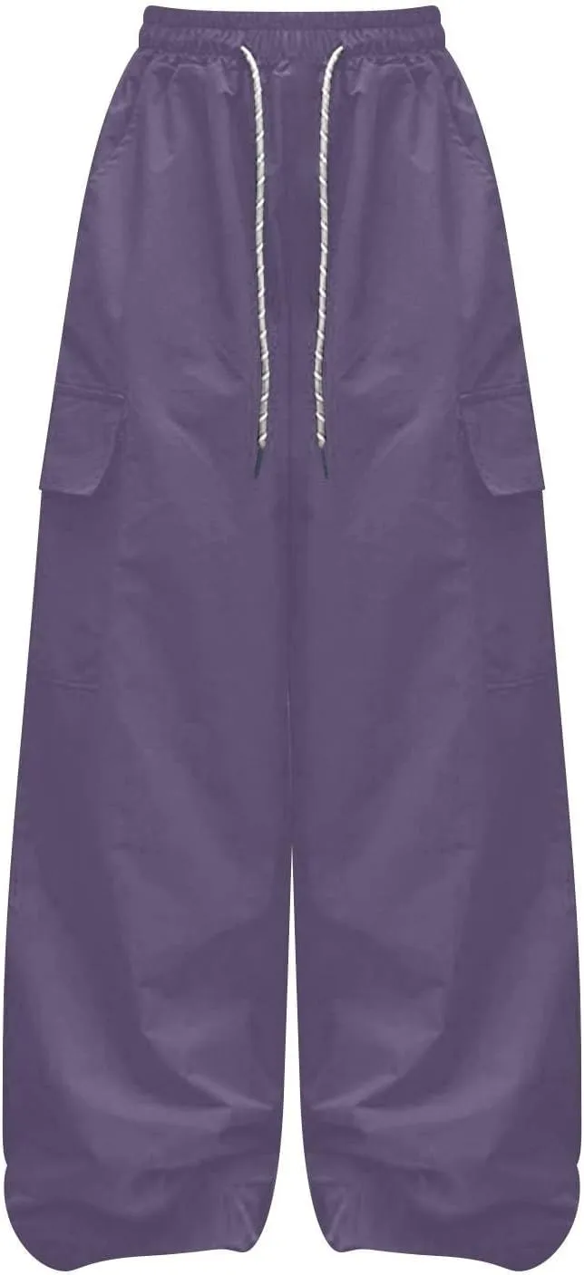 Girls Cargo Pants Wide Leg Pants Streetwear Kids Pants with Pockets Trendy Jogger Trousers Zipper Track Pants