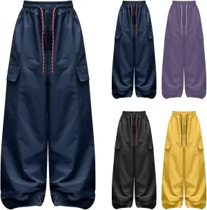 Girls Cargo Pants Wide Leg Pants Streetwear Kids Pants with Pockets Trendy Jogger Trousers Zipper Track Pants