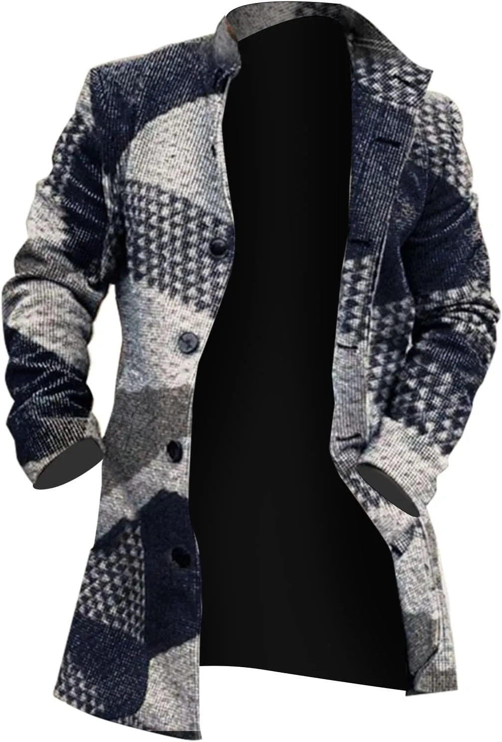 GOKKILRW Men Notched Lapel Single Breasted Trench Coat Winter Wool Blend Pea Coat Oversized Warm Business Jackets Windbreaker