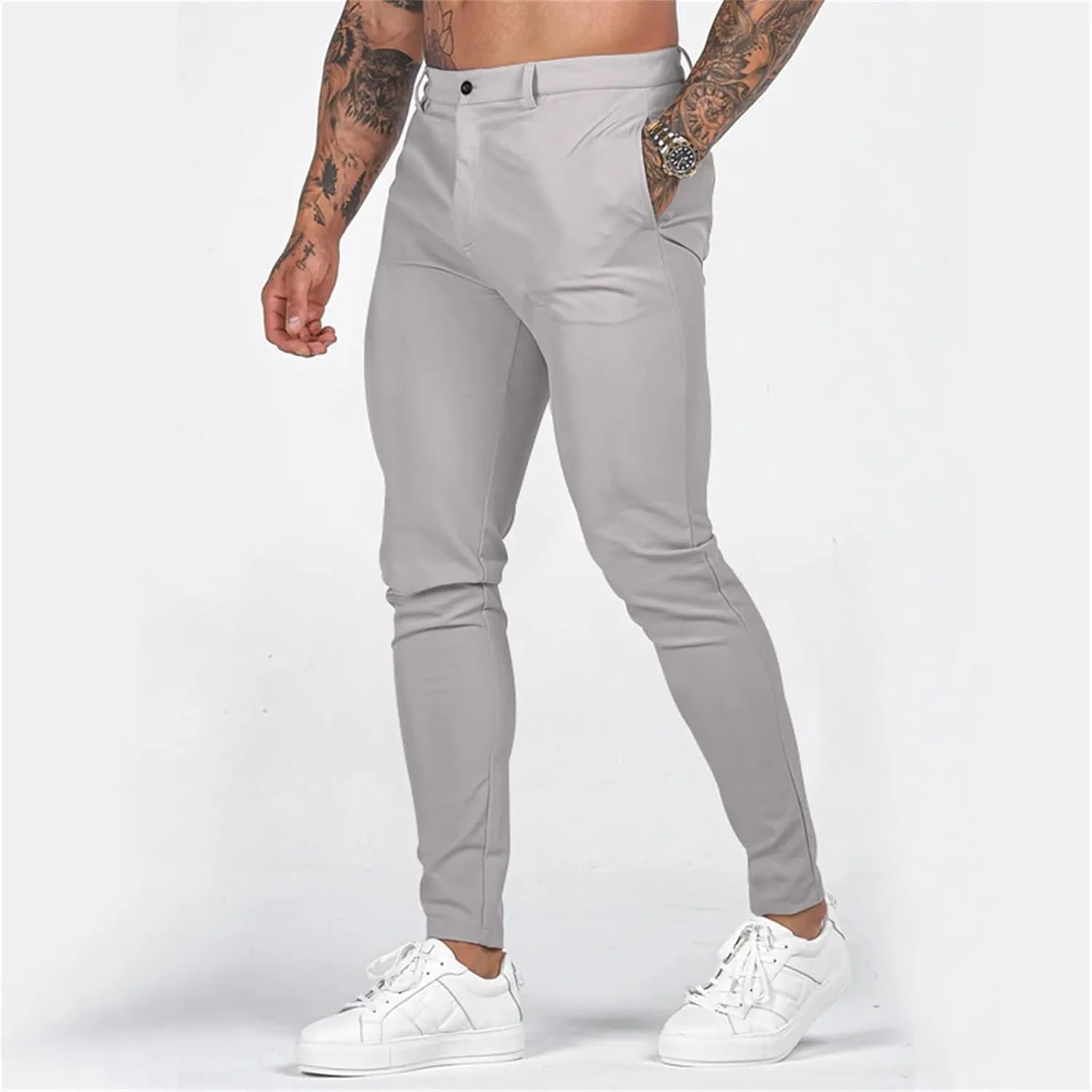 GOKKILRW Mens Golf Pants Stretch Chinos Dress Pants Quick Dry Business Work Office Lightweight Slim Fit Formal Sport Pants