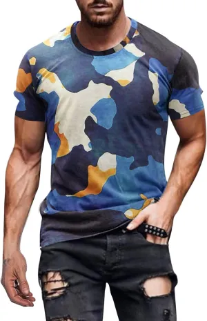 GOKKILRW Men's T Shirts Casual Camo Printed Lightweight Quick Dry Plus Size Crewneck Short Sleeve Military Hunting Tees