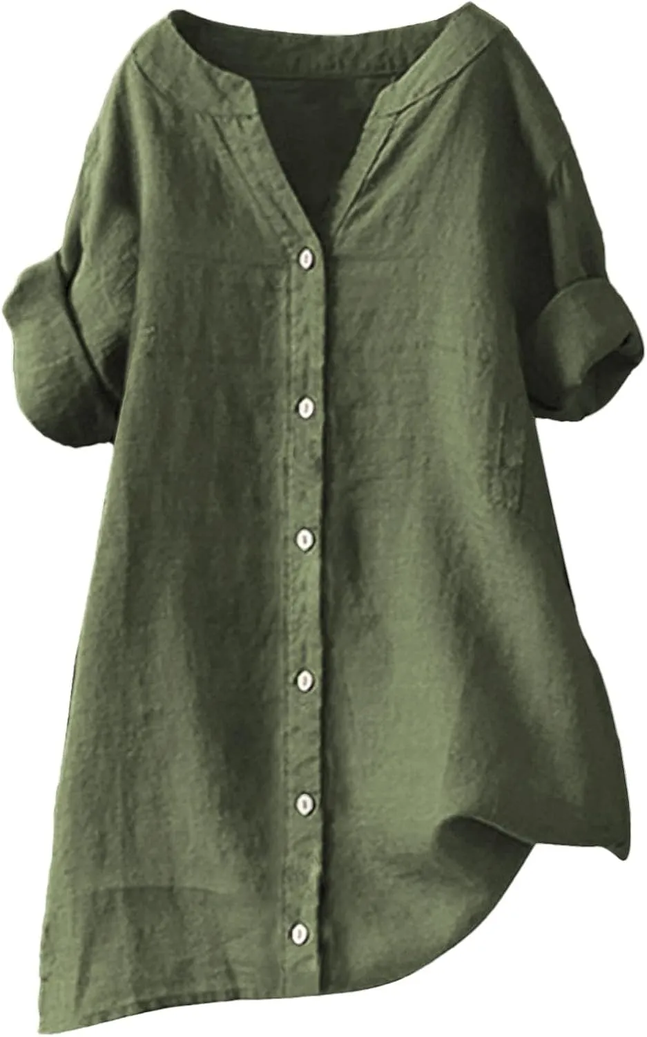 GOKKILRW Women's Linen Shirt Oversized Loose Fit Summer T-Shirts Button Down Casual Dressy Blouses Solid Going Out Tunic Tops