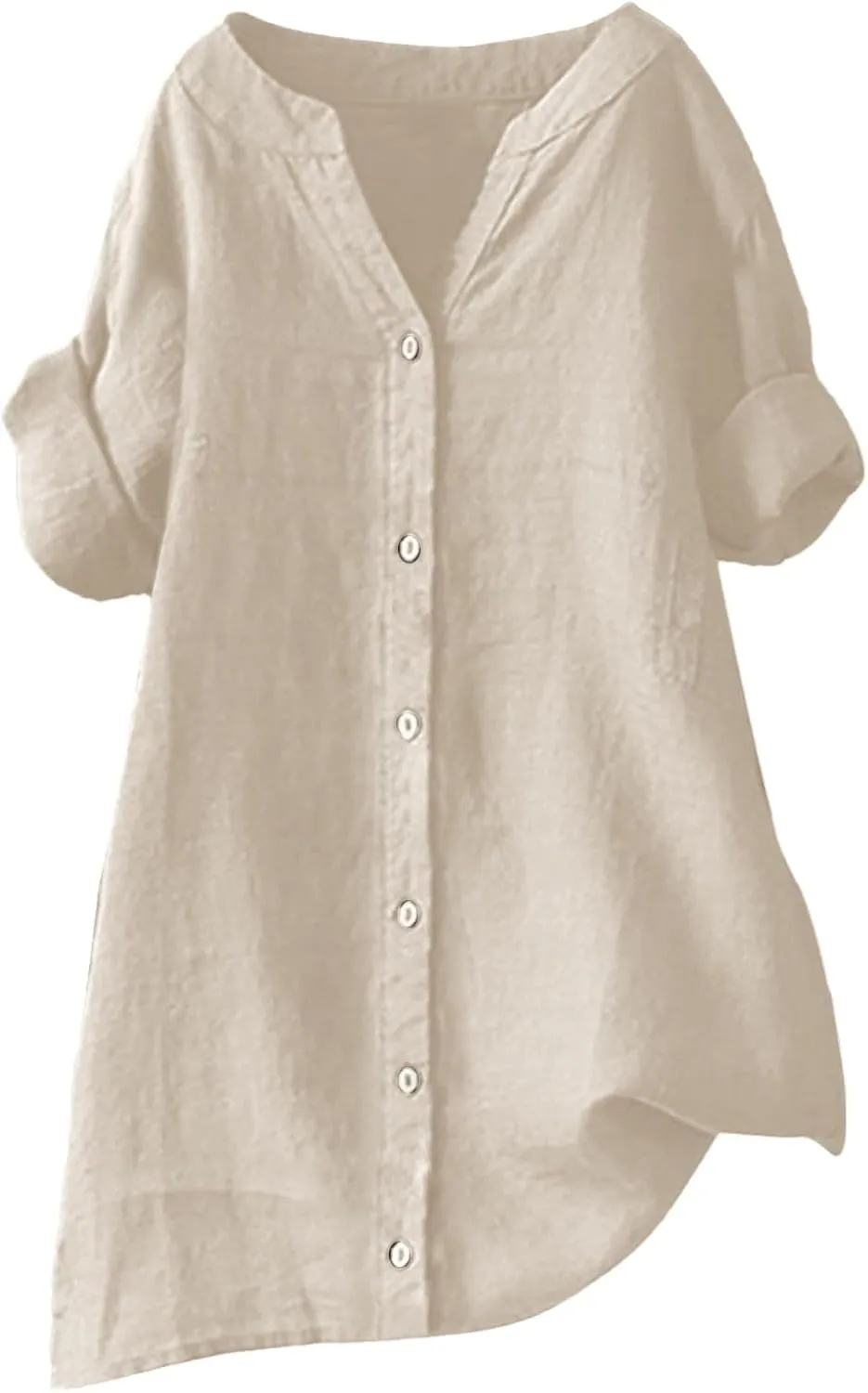 GOKKILRW Women's Linen Shirt Oversized Loose Fit Summer T-Shirts Button Down Casual Dressy Blouses Solid Going Out Tunic Tops