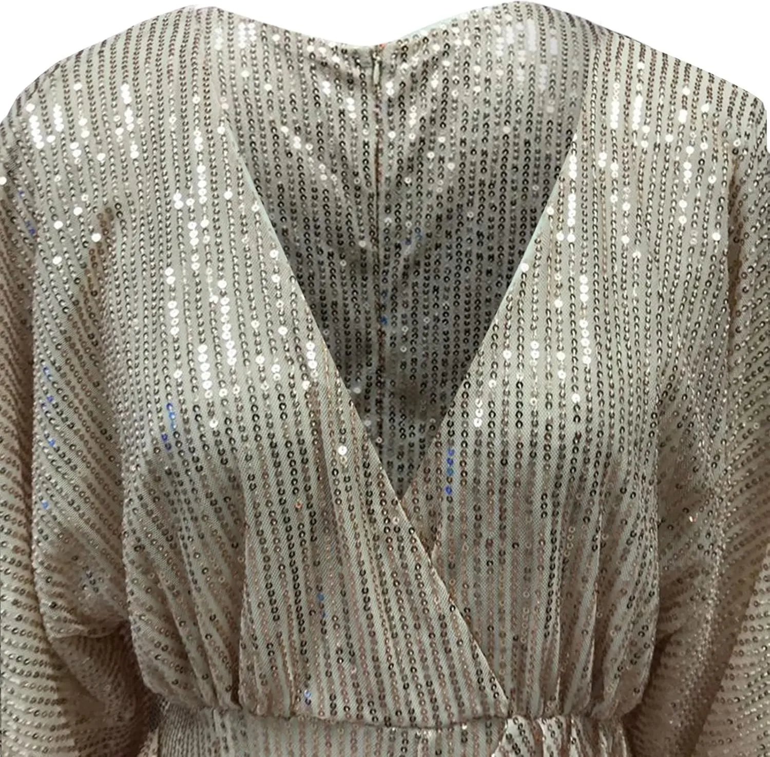 GOKKILRW Women's Sexy Sparkly Jumpsuits Elegant Deep V Neck Sequin Flare Long Sleeve Pants Outfit Cocktail Party Club Rompers
