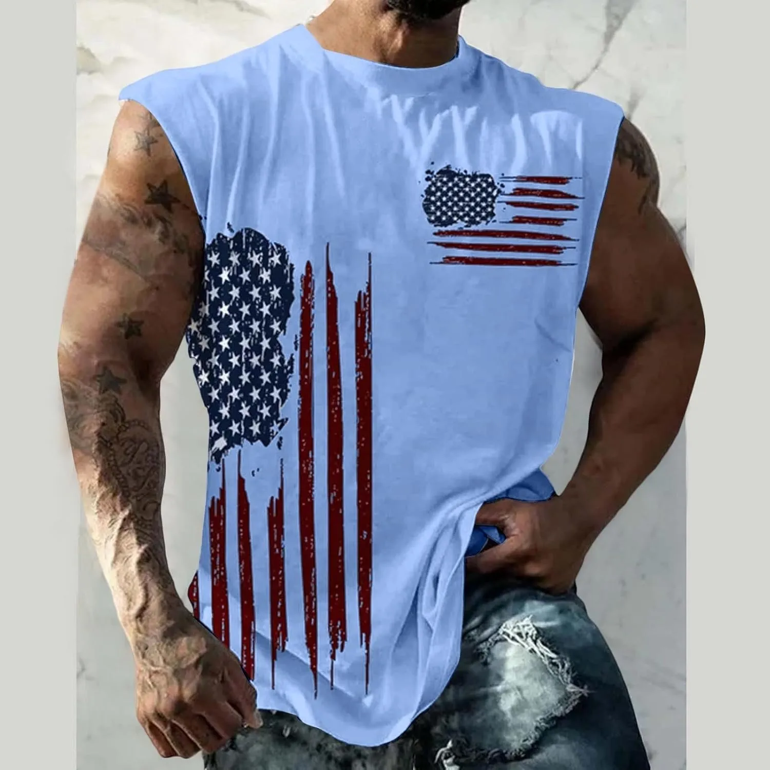 Graphic Tank Tops for Men Sleeveless USA Flag Shirts 4th of July Bodybuilding Tees Workout Gym Muscle Cut Off Tshirt Vests
