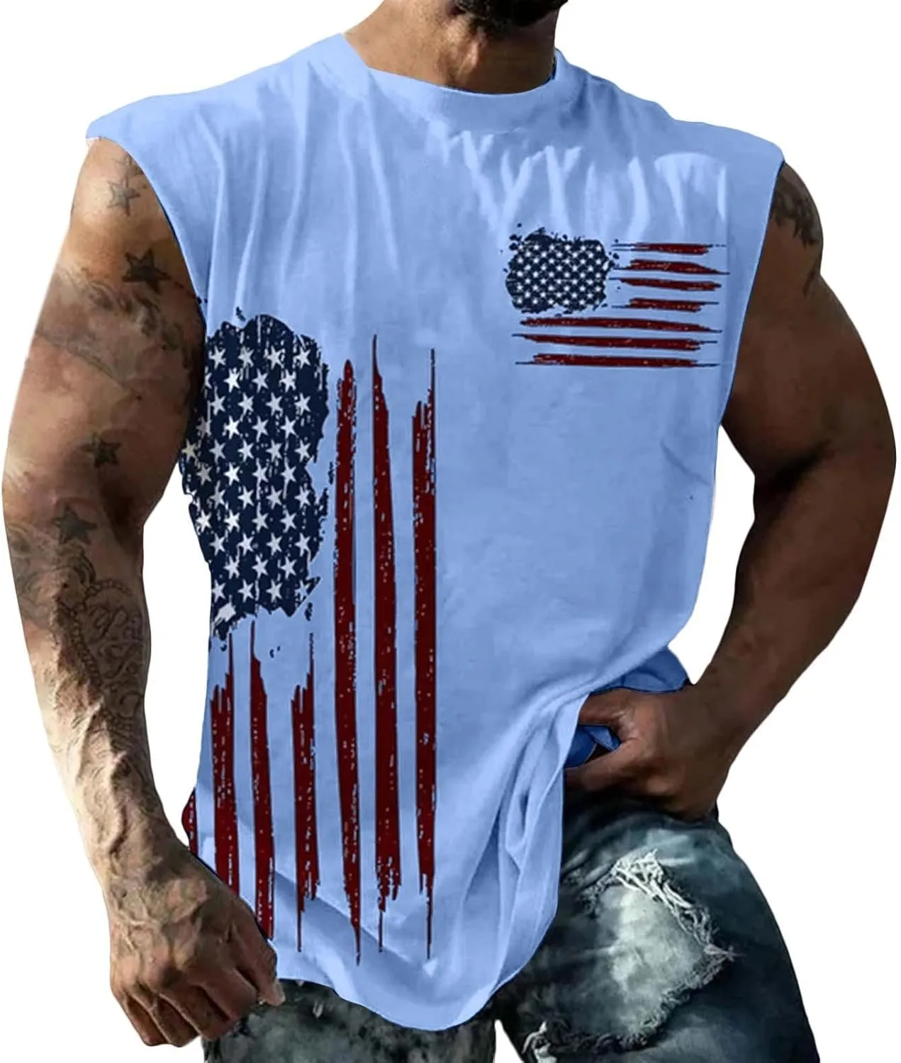 Graphic Tank Tops for Men Sleeveless USA Flag Shirts 4th of July Bodybuilding Tees Workout Gym Muscle Cut Off Tshirt Vests