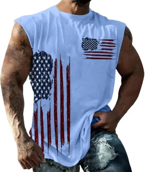 Graphic Tank Tops for Men Sleeveless USA Flag Shirts 4th of July Bodybuilding Tees Workout Gym Muscle Cut Off Tshirt Vests