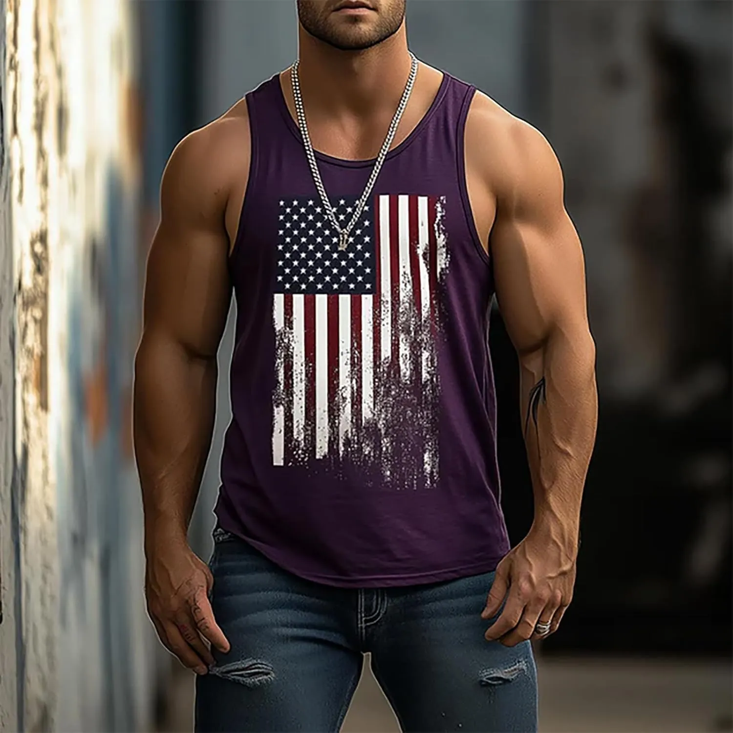Graphic Tank Tops Men Sleeveless Crewneck American Flag Printed Patriotic Shirts Classic Stylish 4Th of July Shirt