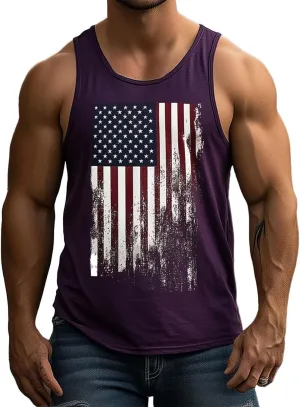 Graphic Tank Tops Men Sleeveless Crewneck American Flag Printed Patriotic Shirts Classic Stylish 4Th of July Shirt