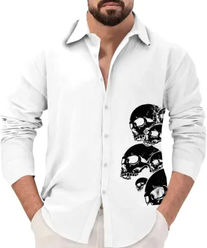 Halloween Shirts for Men Funky 3D Printed Long Sleeve Button Down T Shirt Up Party Dress Shirts Hawaiian Tee Tops