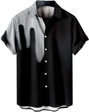 Halloween Shirts for Men Horror Dark Graphic Short Sleeve Button Hawaiian Shirt Trendy Beach Party Vacation Tees